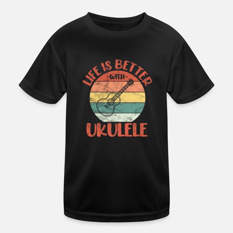 Ukulele - Kinder Funktions-T-Shirt - Schwarz