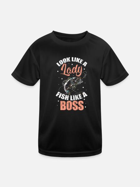 Anglerin - Kinder Funktions-T-Shirt - Schwarz - Vorne
