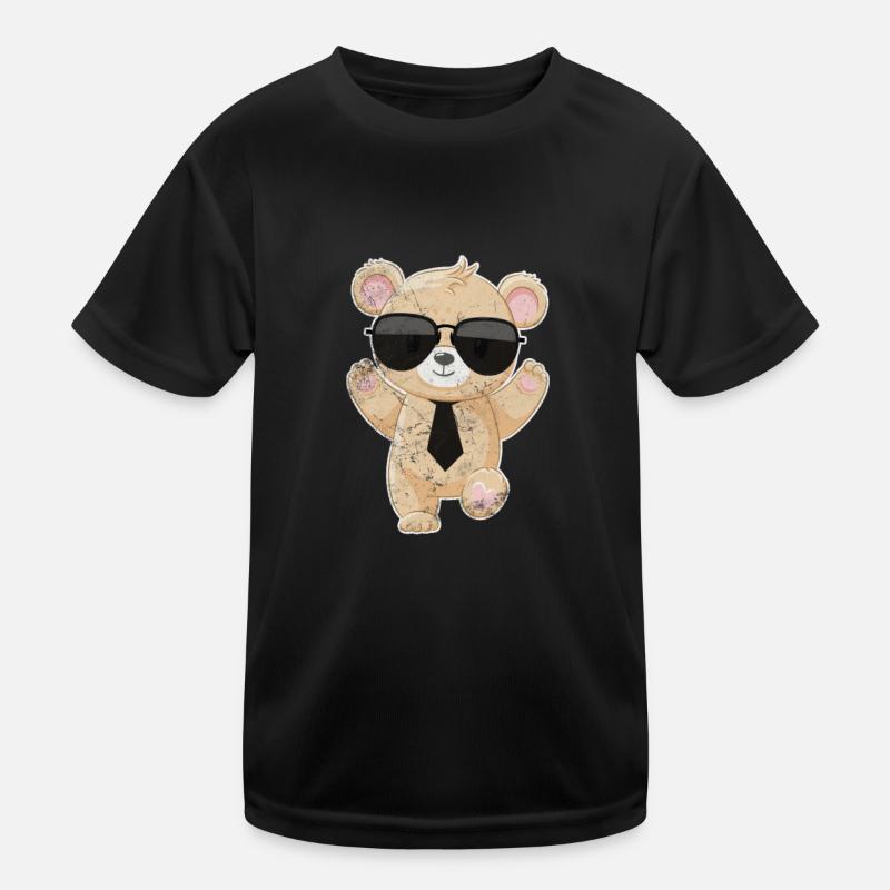 Teddybär - Kinder Funktions-T-Shirt - Schwarz