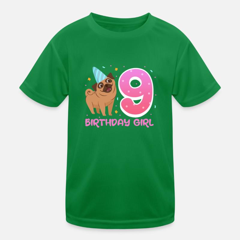 Mops 9. Geburtstag Hund Hundefreund Geschenk Kinder Funktions-T-Shirt