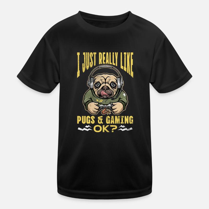 Mops - Kinder Funktions-T-Shirt - Schwarz