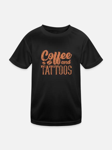 Kaffee Tattoo - Kinder Funktions-T-Shirt - Schwarz - Vorne