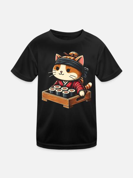 Sushi Essen Japan Nigiri Geschenk - Kinder Funktions-T-Shirt - Schwarz - Vorne