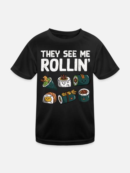 Sushi - Kinder Funktions-T-Shirt - Schwarz - Vorne
