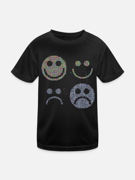 Glückliche und traurige stilisierte Gesichter - Kinder Funktions-T-Shirt - Schwarz - Vorne
