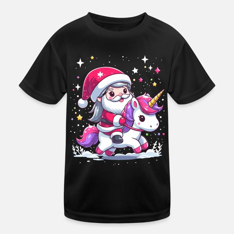 Weihnachtsmann und Einhorn - Kinder Funktions-T-Shirt - Schwarz