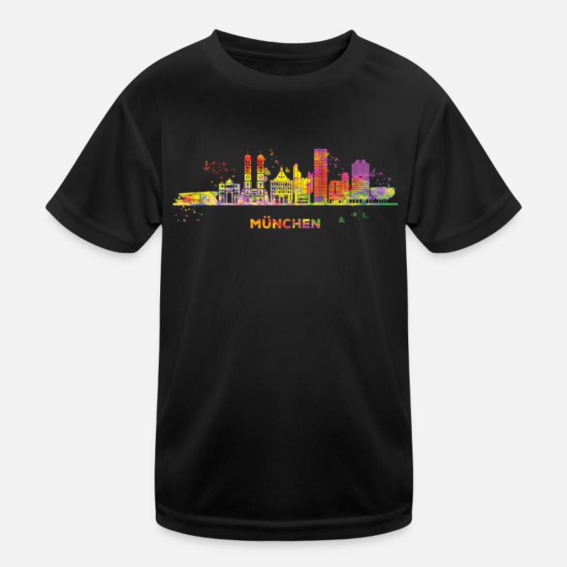 Münchener Skyline Bunt Stadtbild München Kinder Funktions-T-Shirt
