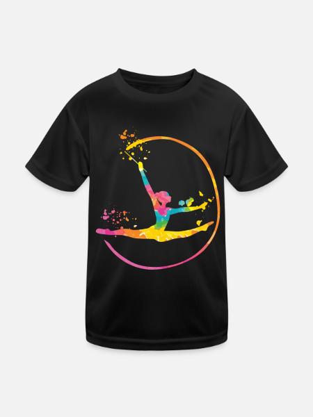 Gymnast with band Rhythmic gymnastics - Kids Functional T-Shirt - black - Front