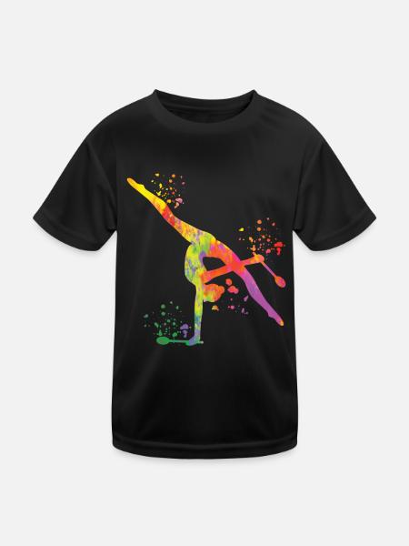 Gymnast with clubs Rhythmic gymnastics - Kids Functional T-Shirt - black - Front