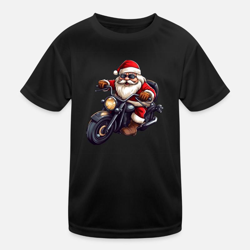 Drôle de dessin animé du Père Noël à moto T-shirt sport Enfant