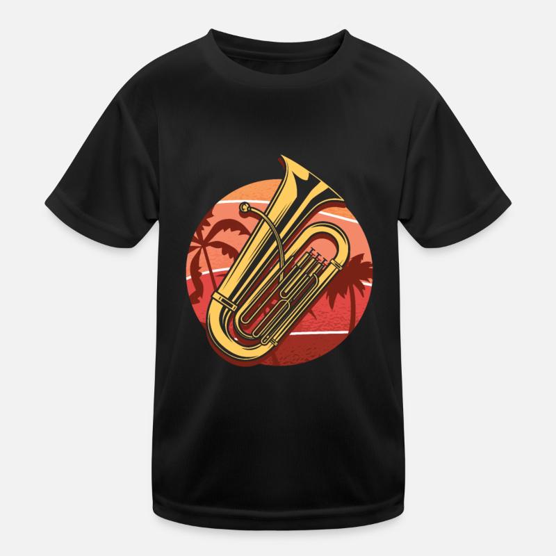 Tuba gift, sunny tuba on the beach, orchestra Kids Functional T-Shirt