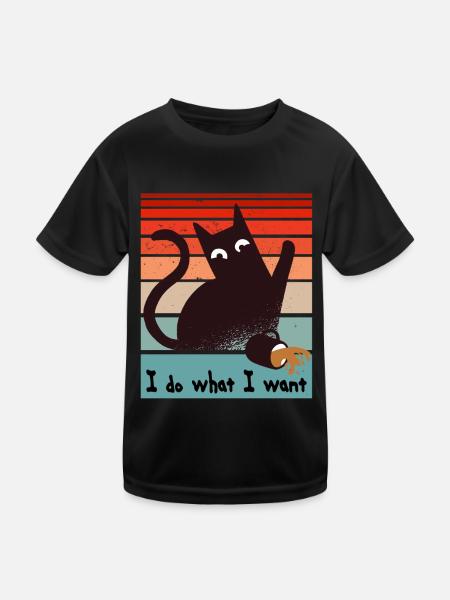I do what I want. Funny cat spilling a coffee cup - Kids Functional T-Shirt - black - Front