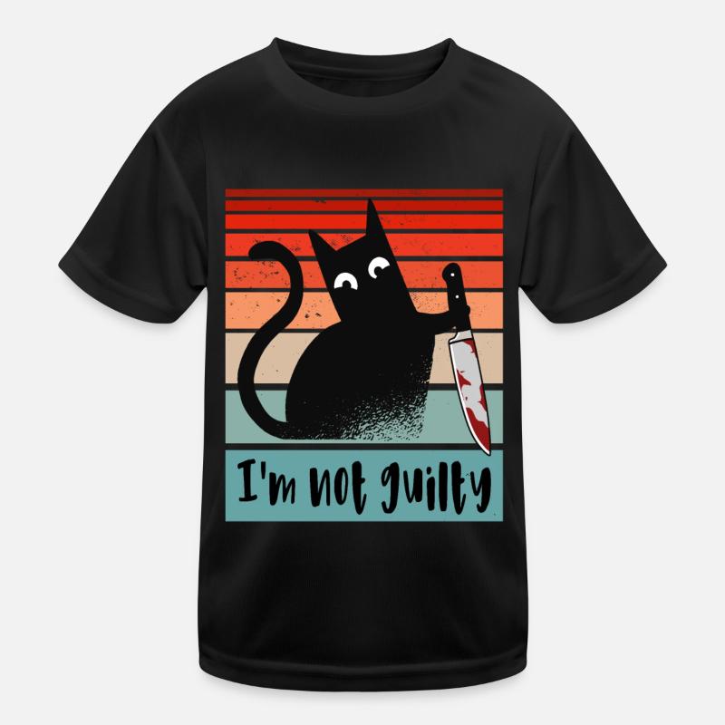 Ich bin unschuldig, Katze mit blutigem Messer Kinder Funktions-T-Shirt