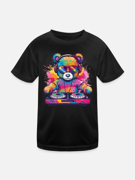 Bunter DJ Teddy - Kinder Funktions-T-Shirt - Schwarz