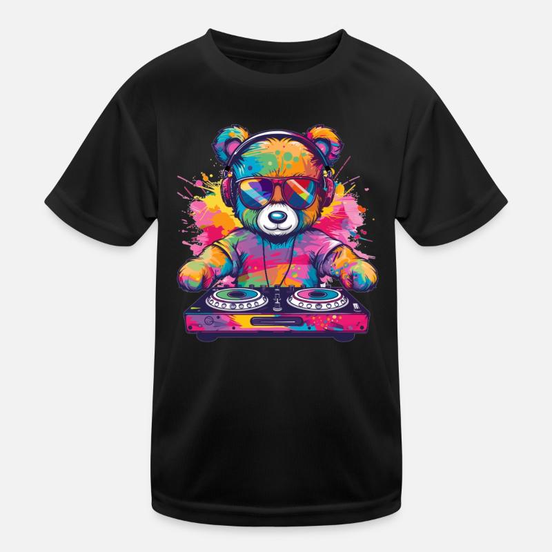 Bunter DJ Teddy Kinder Funktions-T-Shirt