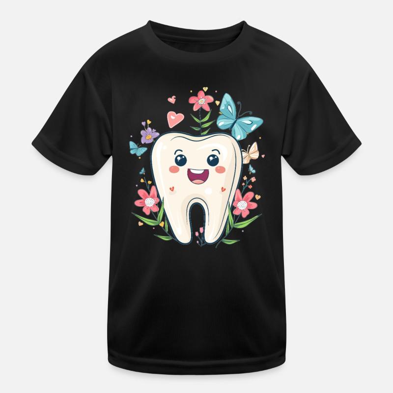 Glücklicher Zahn mit Blumen Kinder Funktions-T-Shirt