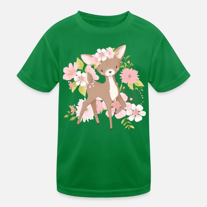 Blumen Rehkitz Kinder Funktions-T-Shirt