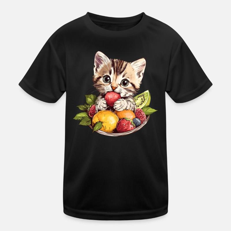 Cat with fruit bowl Kids Functional T-Shirt