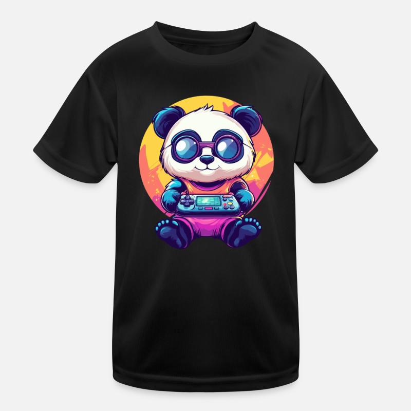 Gamer Panda mit Konsole Kinder Funktions-T-Shirt