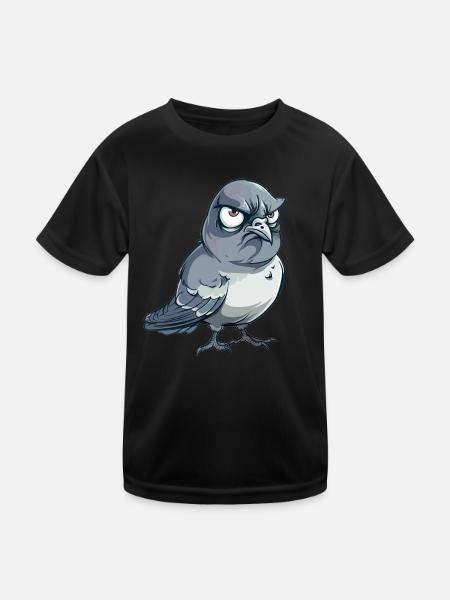 Grummelige Taube Comic-Stil - Kinder Funktions-T-Shirt - Schwarz - Vorne