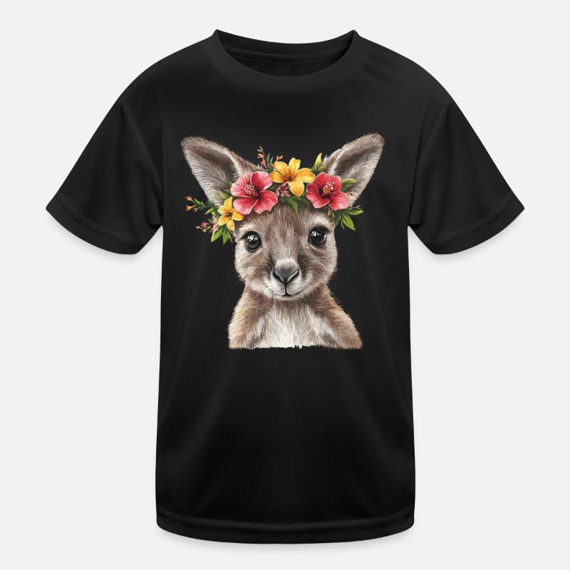 Blumiges Känguru Kinder Funktions-T-Shirt