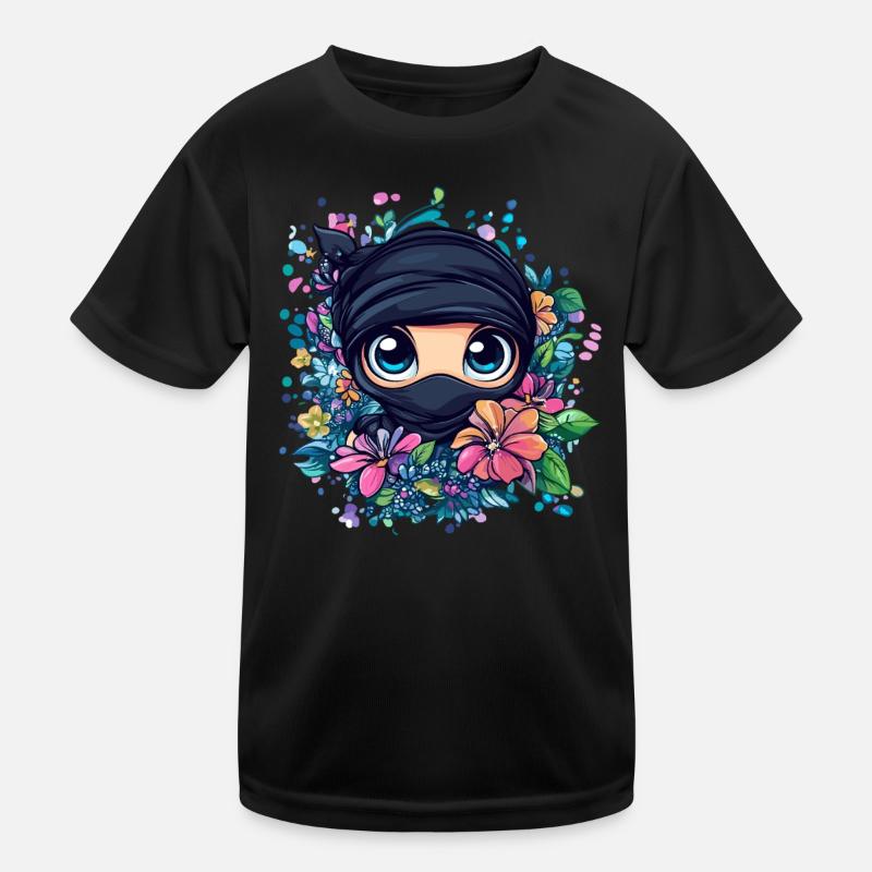 Ninja mit Blumenkranz Kinder Funktions-T-Shirt