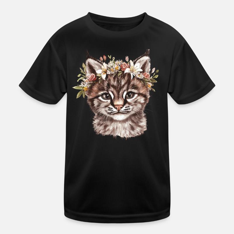 Katze mit Blumenkrone Kinder Funktions-T-Shirt