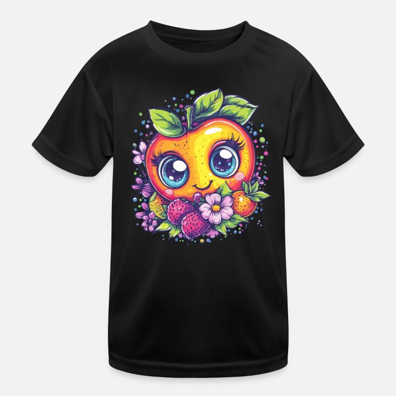 Fröhlicher Pfirsich mit Beeren Kinder Funktions-T-Shirt