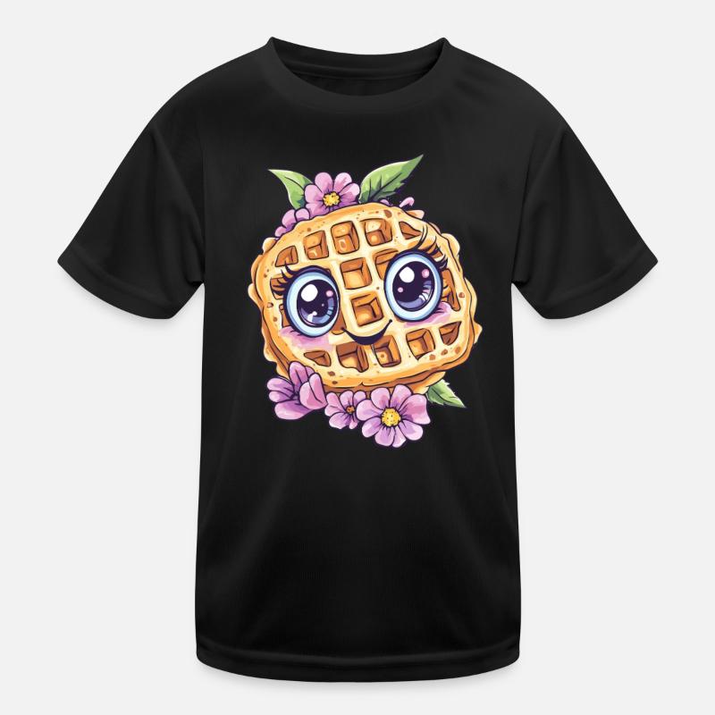 Lächelnde Waffel mit Blumen Kinder Funktions-T-Shirt
