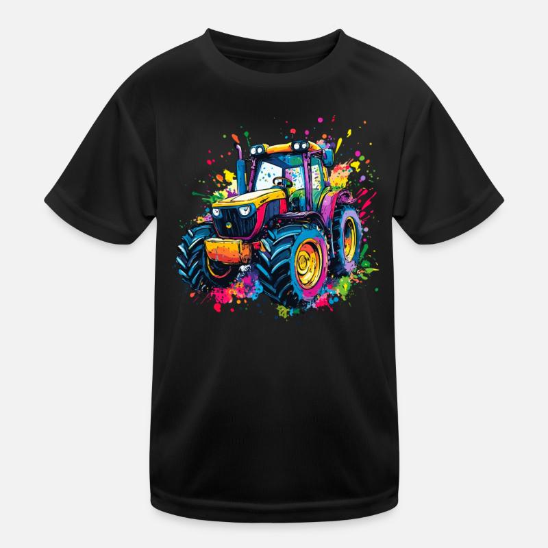 Bunter Traktor mit Farbklecksen Kinder Funktions-T-Shirt