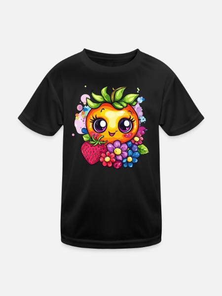Fruchtiges Sommergesicht - Kinder Funktions-T-Shirt - Schwarz - Vorne