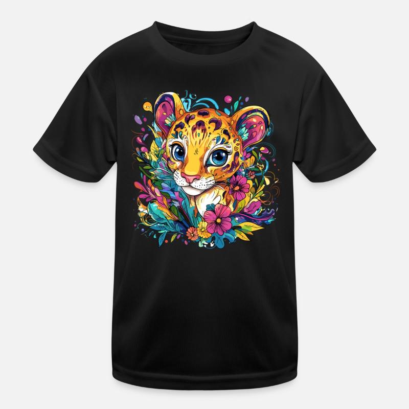 Colorful leopard head with flowers Kids Functional T-Shirt
