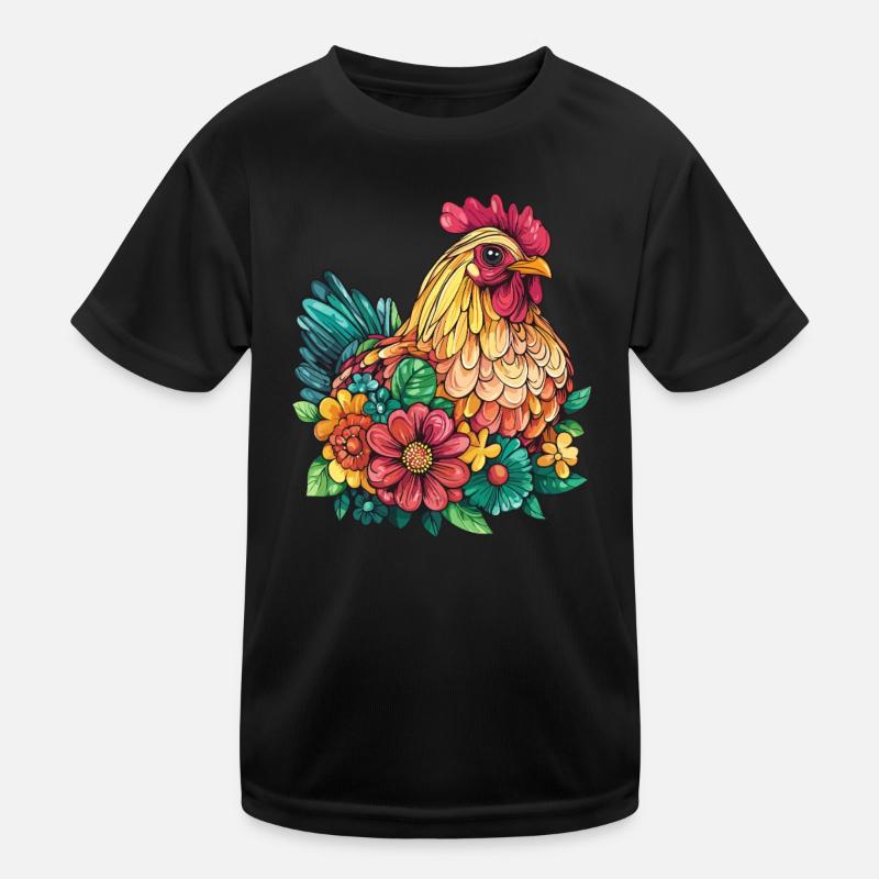 Farbenfrohes Huhn mit Blumen Kinder Funktions-T-Shirt