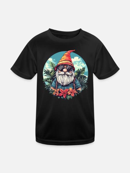 Tropischer Gartenzwerg mit Sonnenbrille - Kinder Funktions-T-Shirt - Schwarz