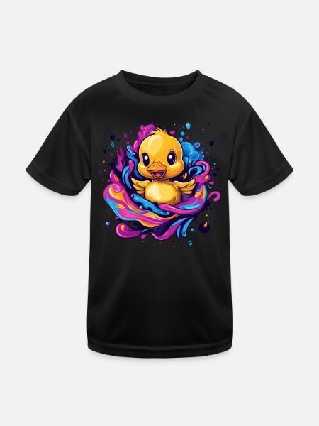 Quietschende Badeente Splash - Kinder Funktions-T-Shirt - Schwarz - Vorne