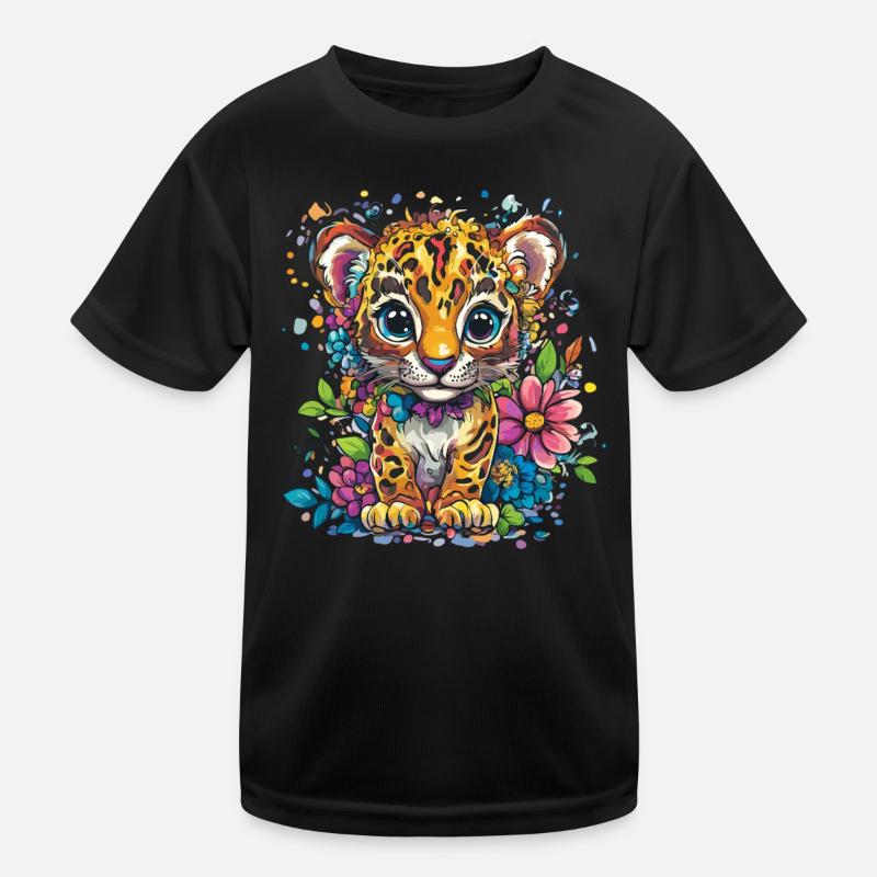 Kleiner Leopard mit Blumen Kinder Funktions-T-Shirt