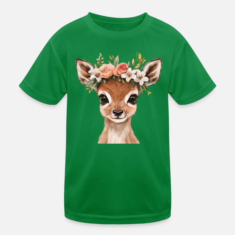 Rehkitz mit Blumenkranz Kinder Funktions-T-Shirt