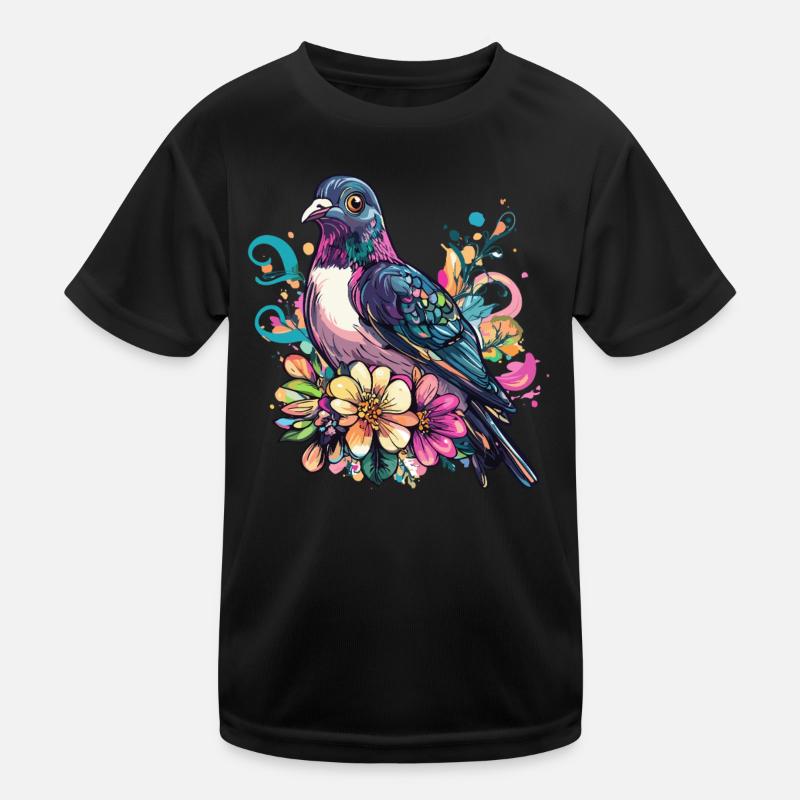 Farbenfrohe Taube mit Blumen Kinder Funktions-T-Shirt
