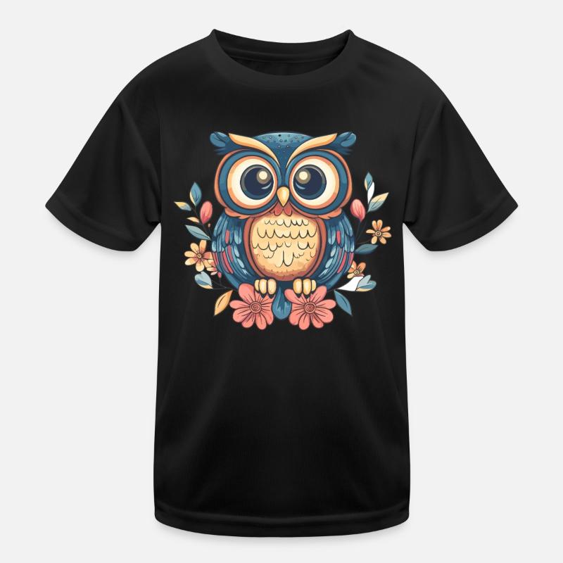 Florale Eule im Retro Stil Kinder Funktions-T-Shirt