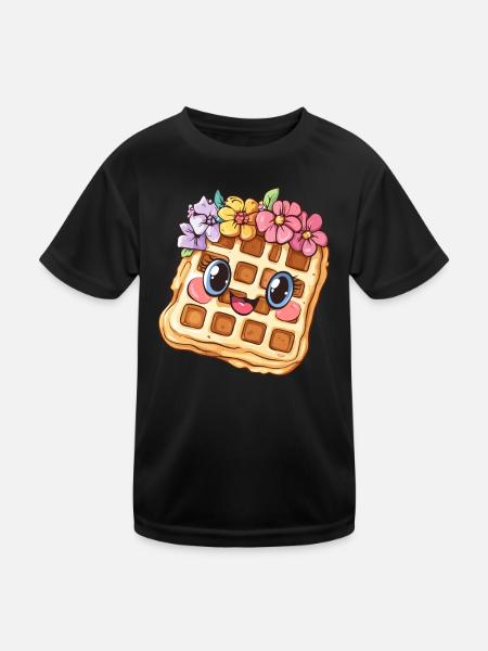 Waffel mit Blumen - Kinder Funktions-T-Shirt - Schwarz - Vorne