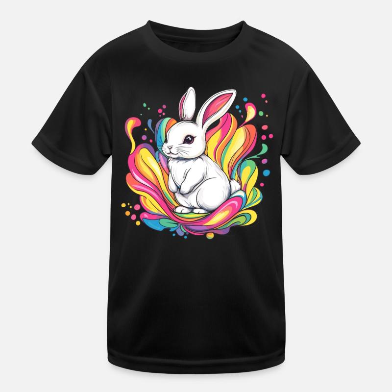 White rabbit with colors Kids Functional T-Shirt