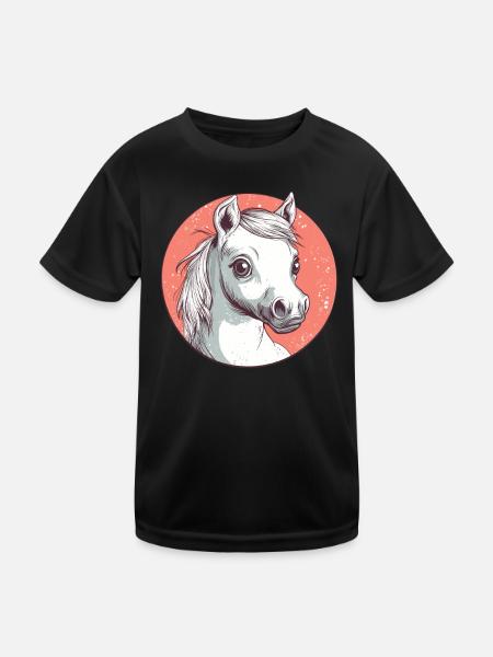 Weißes Pony mit Blick - Kinder Funktions-T-Shirt - Schwarz - Vorne