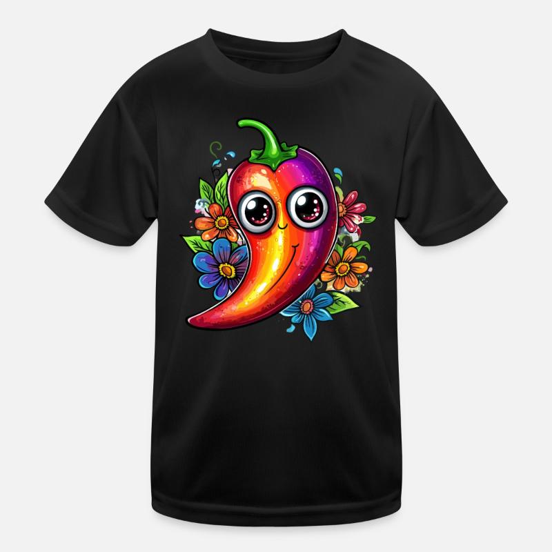 Bunte Chili mit Blumen Kinder Funktions-T-Shirt
