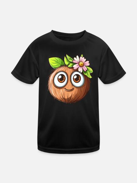 Kokosnuss mit großen Augen - Kinder Funktions-T-Shirt - Schwarz - Vorne