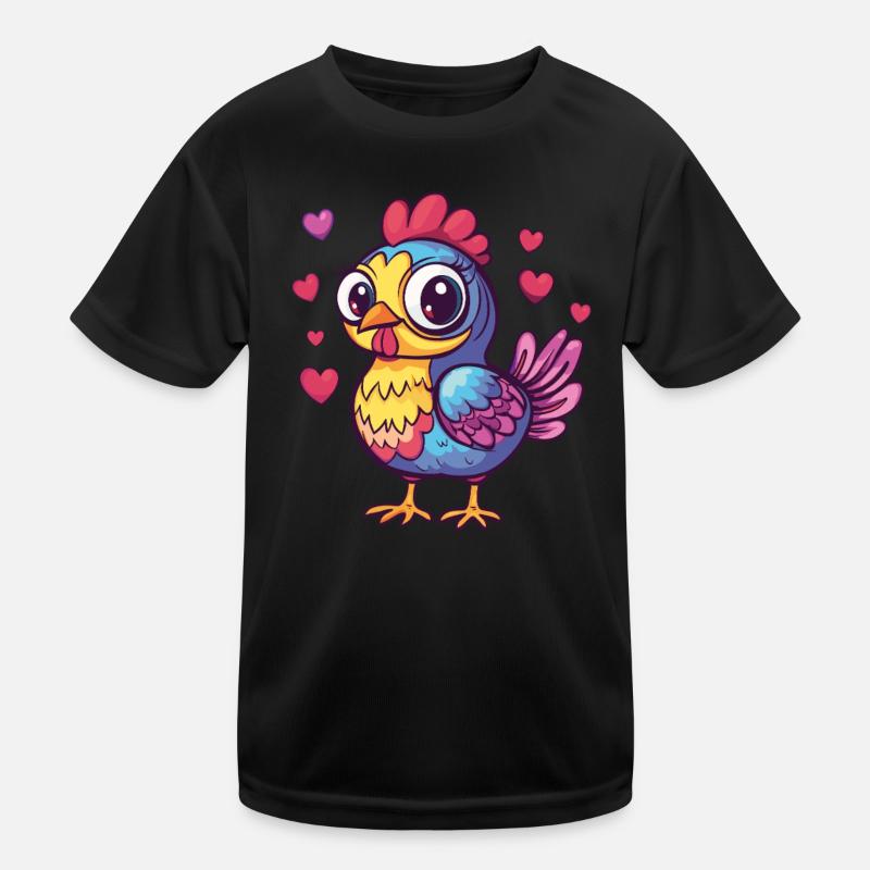 Buntes Huhn mit Herzen Kinder Funktions-T-Shirt
