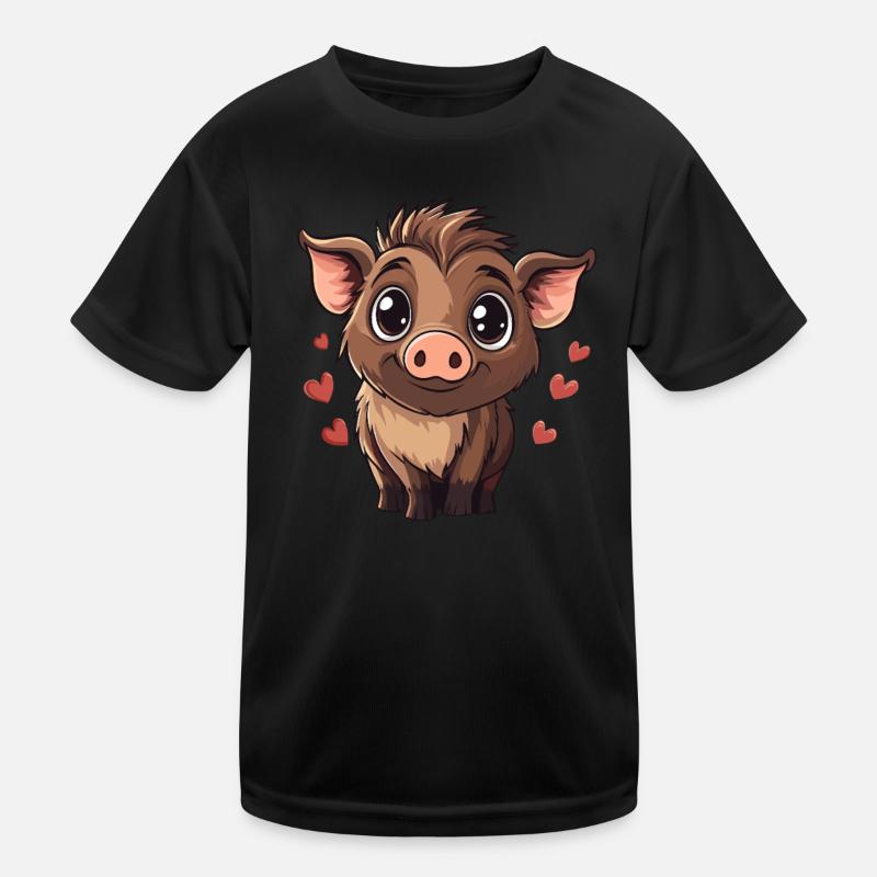 Wildschwein mit Herzchen Kinder Funktions-T-Shirt
