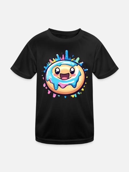 Donut mit Zuckerguss - Kinder Funktions-T-Shirt - Schwarz - Vorne