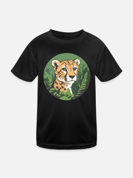 Gepard im Dschungel - Kinder Funktions-T-Shirt - Schwarz - Vorne