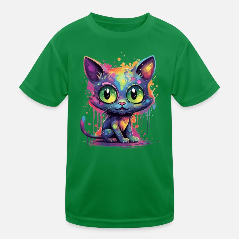 Colorful Neon Cat Kids Functional T-Shirt