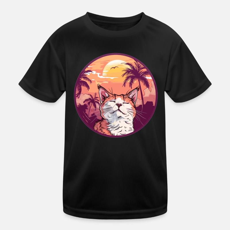 Chat au coucher du soleil T-shirt sport Enfant